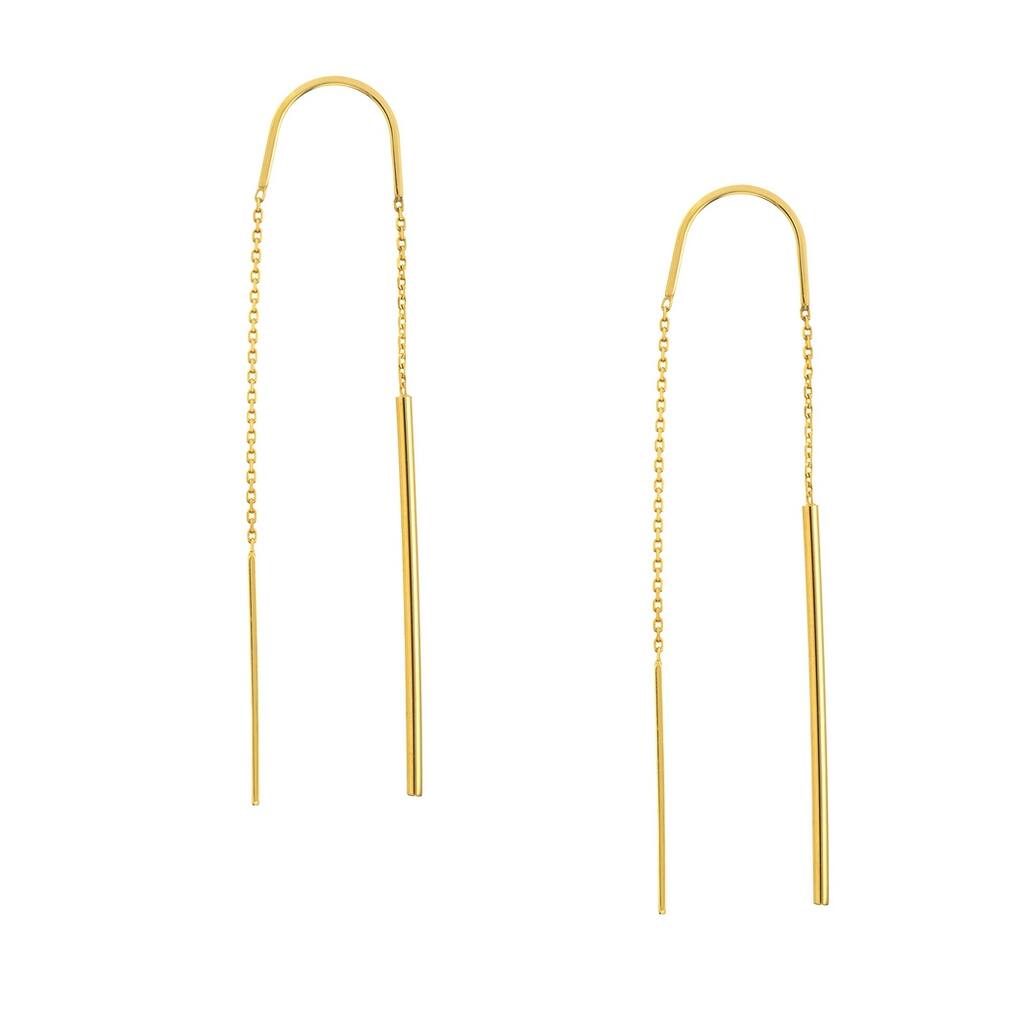 Curata 14k Yellow Gold High Polish Stick Bar Threader Earrings