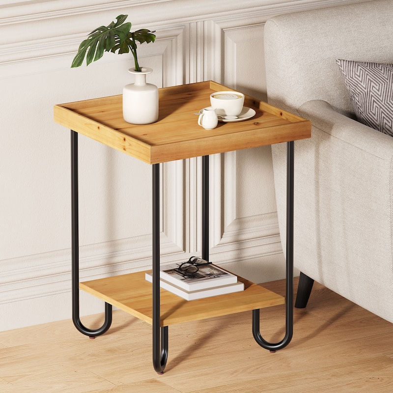 2-Tier Small Side Table with Storage Shelf