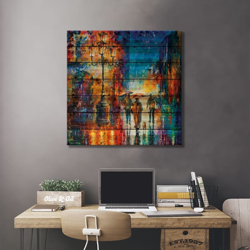 Strong Rain Print On Wood by Leonid Afremov - Multi-Color