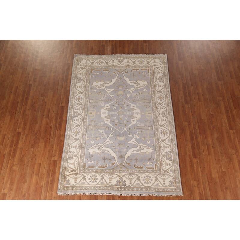 Silver Gray Oushak Indian Area Rug Handmade Wool Carpet - 6'0"x 8'10"