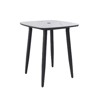 35.4" Square Outdoor Bar Table - Sintered Stone Top, Umbrella Hole, Ember Black - 35.4" D x 35.4" W x 41.7" H