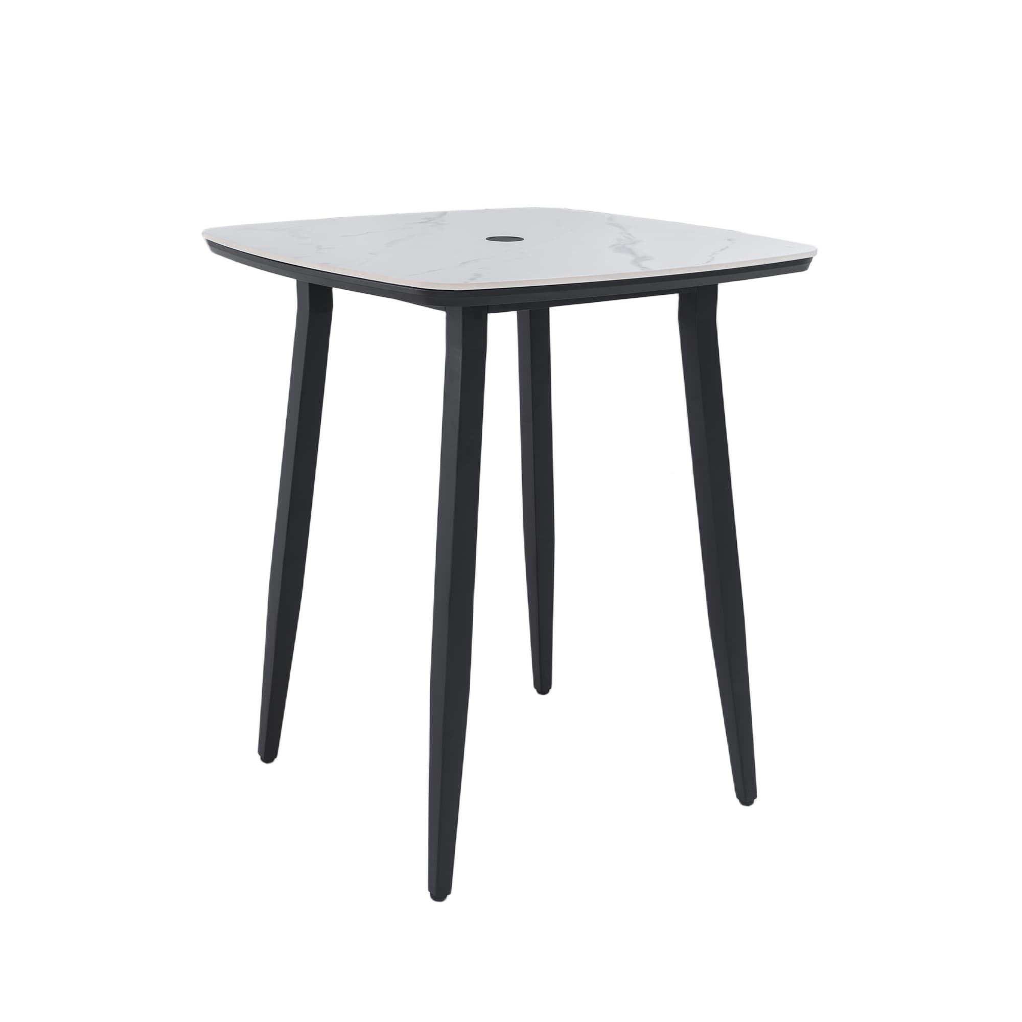 35.4" Square Outdoor Bar Table - Sintered Stone Top, Umbrella Hole, Ember Black - 35.4" D x 35.4" W x 41.7" H