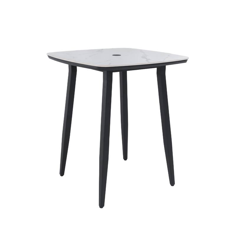 35.4'' Outdoor Bistro Bar Table with Sintered Stone Top, Umbrella Hole