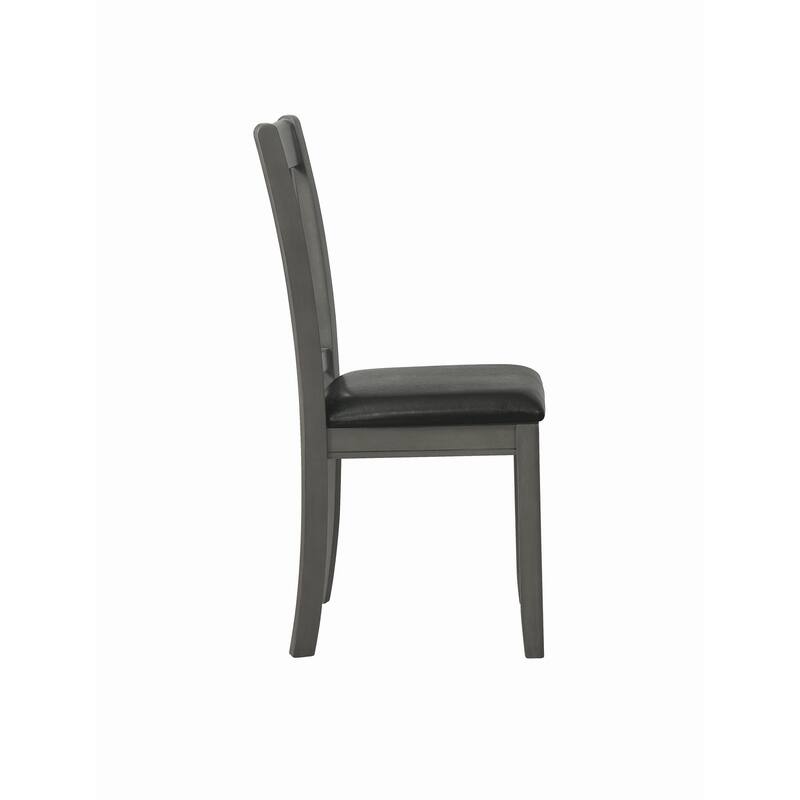 Cutout Back Wooden Dining Chair with Leatherette Seat, Gray and Black, Set of Two
