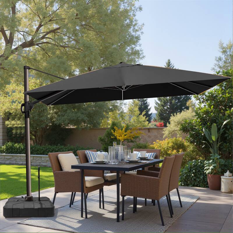 VredHom 9 x 12 FT Outdoor Patio Cantilever-Offset Umbrella with Wheel Rod Base