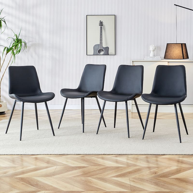 Set of 4 Artificial Leather Backrest Cushion Dining Chair Curved Widened Cushion Design for More Comfort - Black