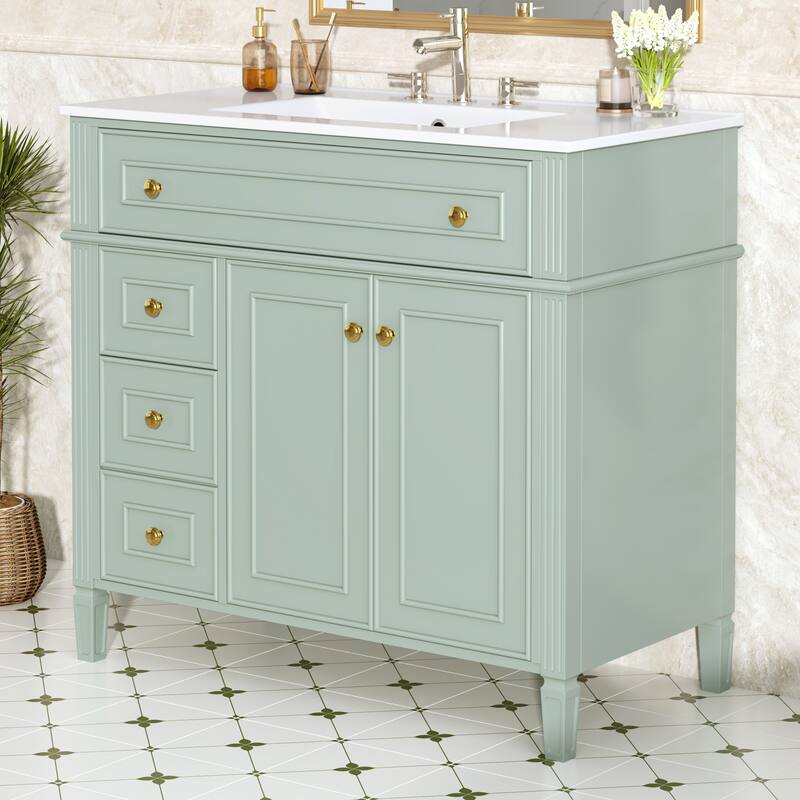 Roomfitters 36" Bathroom Vanity with Sink, Solid Wood Frame, Flip-Out Drawer, 3 Drawers & Soft-Close Doors
