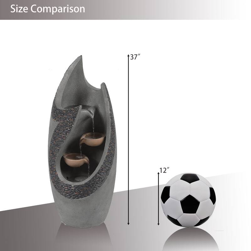 Resin Modern Tiered Patio Fountain with LED Lights - 37" H x 15" W x 15" D