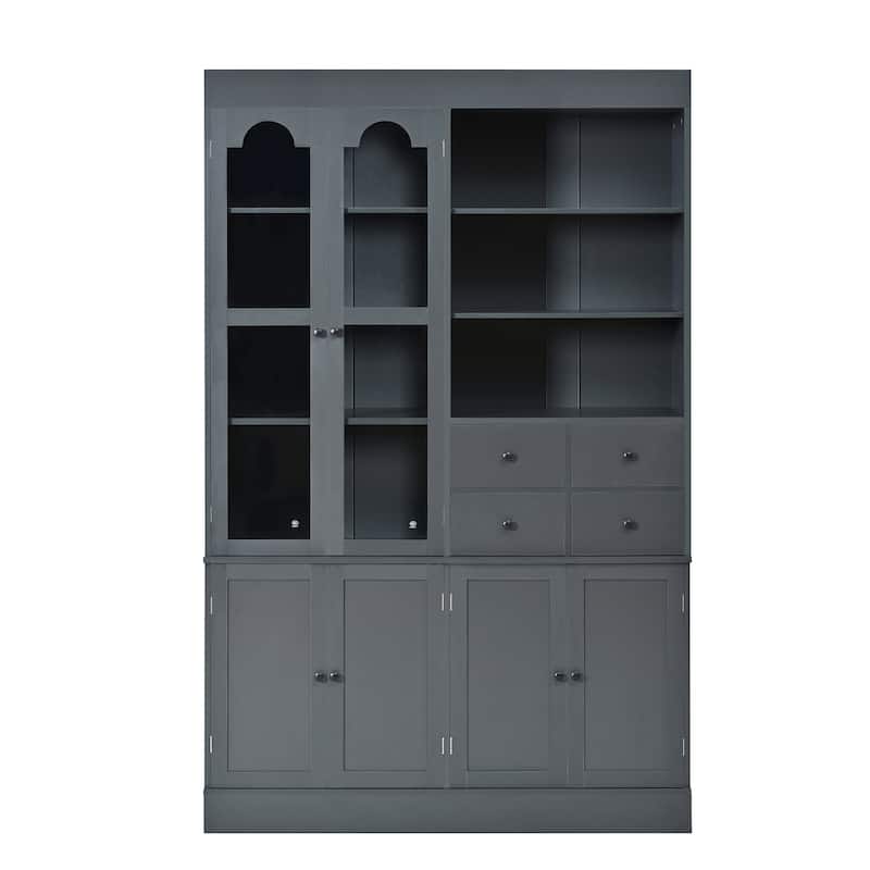 47.2x15.7x75inch Freestanding Buffet with Hutch, Tall Kitchen Pantry Cabinet with 4 Drawers, Door Shelves and Pull-out Trays