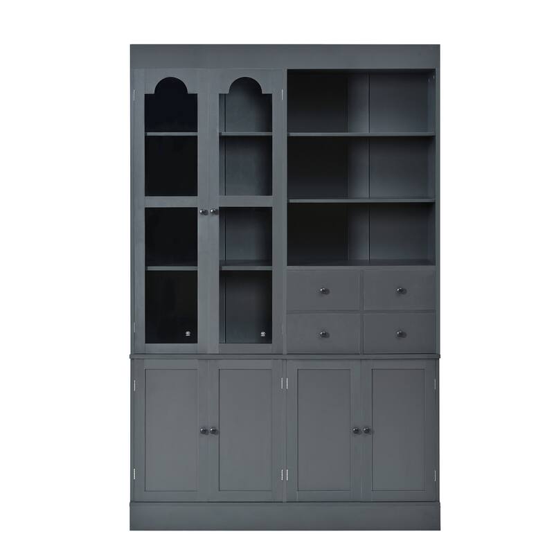 75" Freestanding Buffet with Hutch, Kitchen Pantry Cabinet with 4 Drawers, Door Shelves & Pull-Out Trays, Wood Storage Cupboard