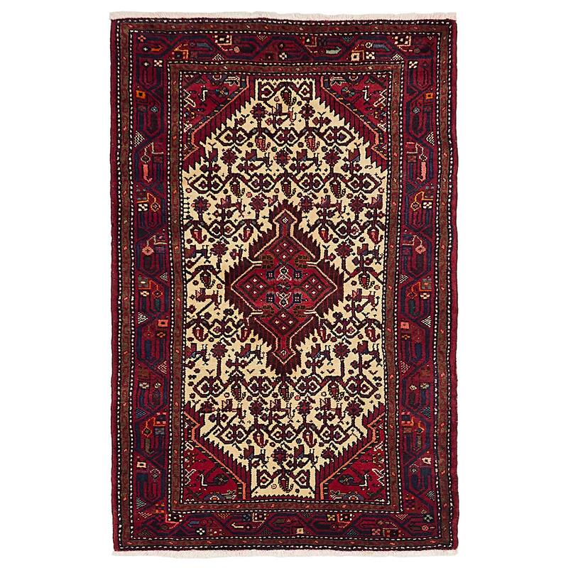 ECARPETGALLERY Hand-knotted Anadol Cream, Red Wool Rug - 3'7 x 5'8