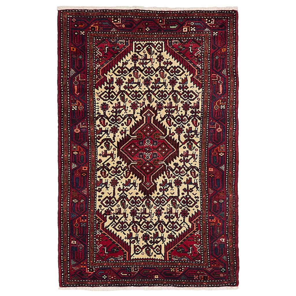 ECARPETGALLERY Hand-knotted Anadol Cream, Red Wool Rug - 3'7 x 5'8
