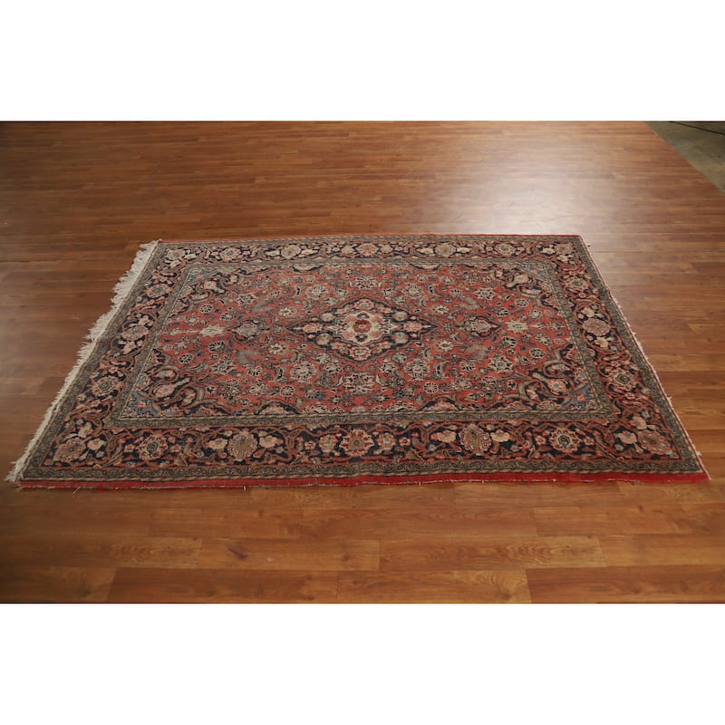 Hand Knotted Oriental 100% Wool Carpet Traditional Floral Oranges & Rust Kashan Area Rug - 6' 5'' X 4' 4''