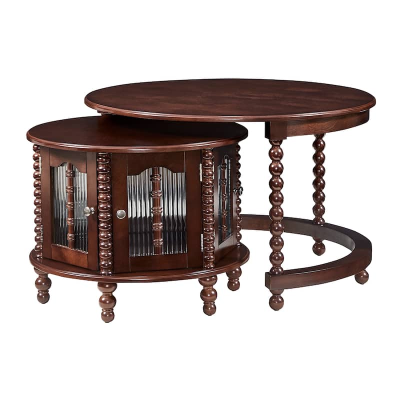 Vintage Walnut Nesting Coffee Table Set with Hidden Storage by Harper&Bright Designs