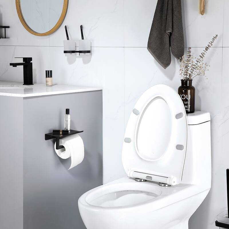 Bath Wall-Mount Single Post Toilet Paper Holder with Shelf