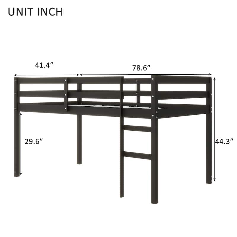 Solid Wooden, Rubber Wooden Twin Loft Bed with Ladder, Bed Platform of Strengthened Slats, Pink
