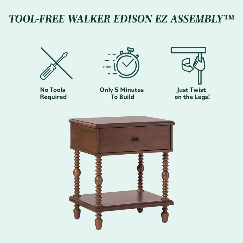 Walker Edison Spindle Queen Bed with 1-Drawer Nightstand Bedroom Set