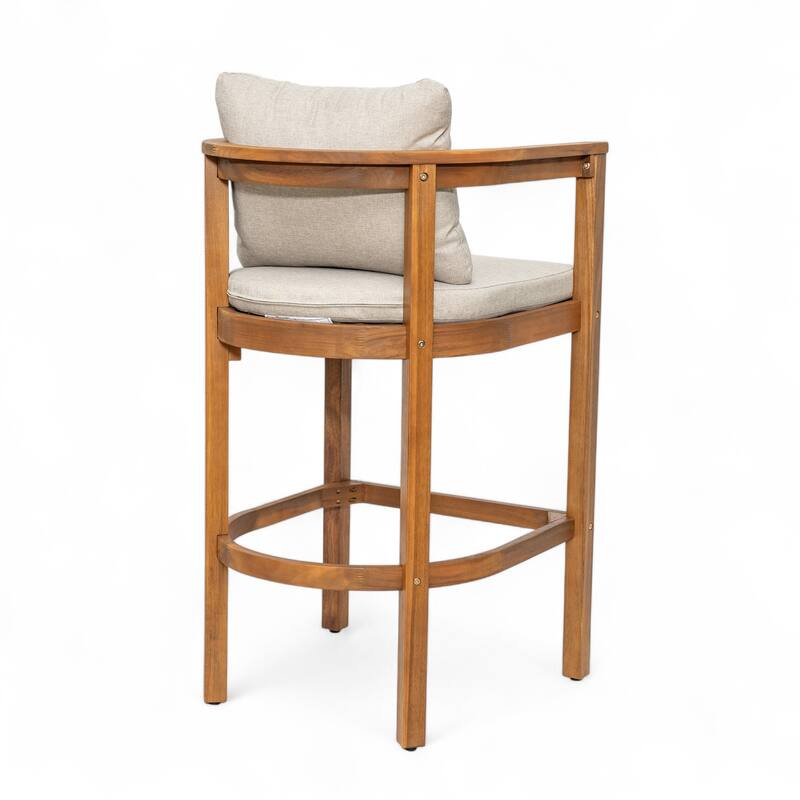Christopher Knight Home - Abaco Outdoor Barstool Set of 4, Teak Finish Acacia Wood Frame with Beige Cushions.