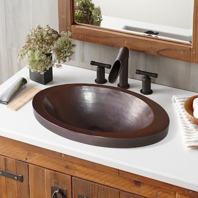 Hibiscus Hand Hammered Copper Drop-in Bathroom Sink