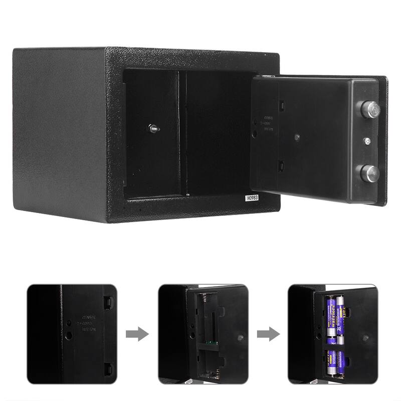 Steel Digital Electronic Safes, Keypad and Key Lock, Black