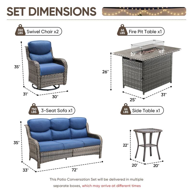 Pocassy Outdoor Fire Pit Sofa Swivel Chairs Conversation Set