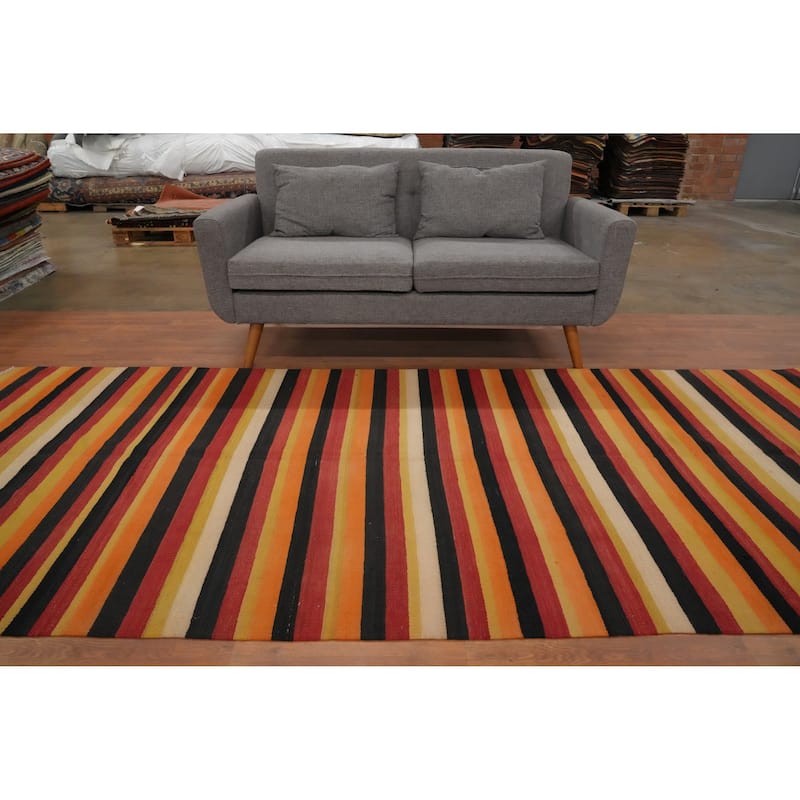 Hand Woven Oriental 100% Wool Carpet Southwestern Geometric Multi-Colored Kilim Area Rug - 10' 10'' X 4' 8''