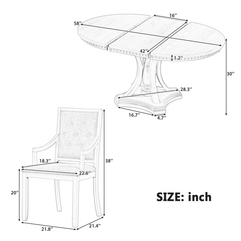 5-Piece Round Dining Set, Extendable Dining Table with 4 Cushioned Chairs, Kitchen Table Set for Dining Room