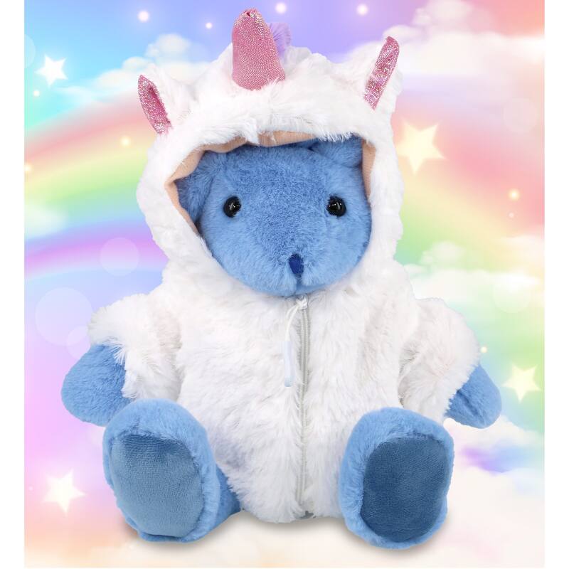 DolliBu Baby Blue Rabbit Unicorn Stuffed Animal with Unicorn Outfit - 8 inches