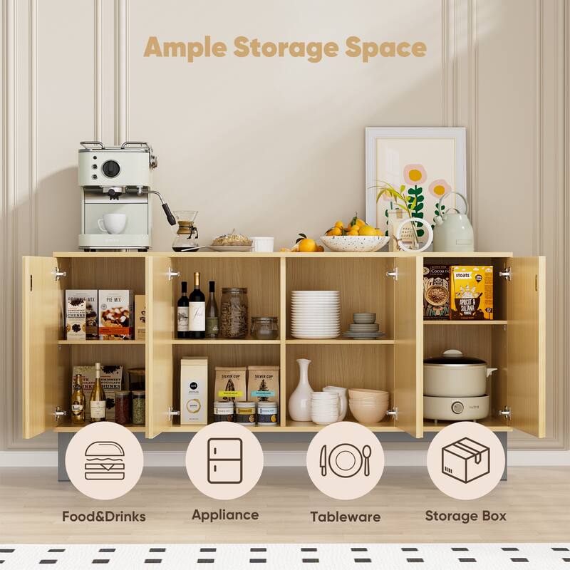 Pocassy 63" Buffet Cabinet with Storage 4 Fluted Doors