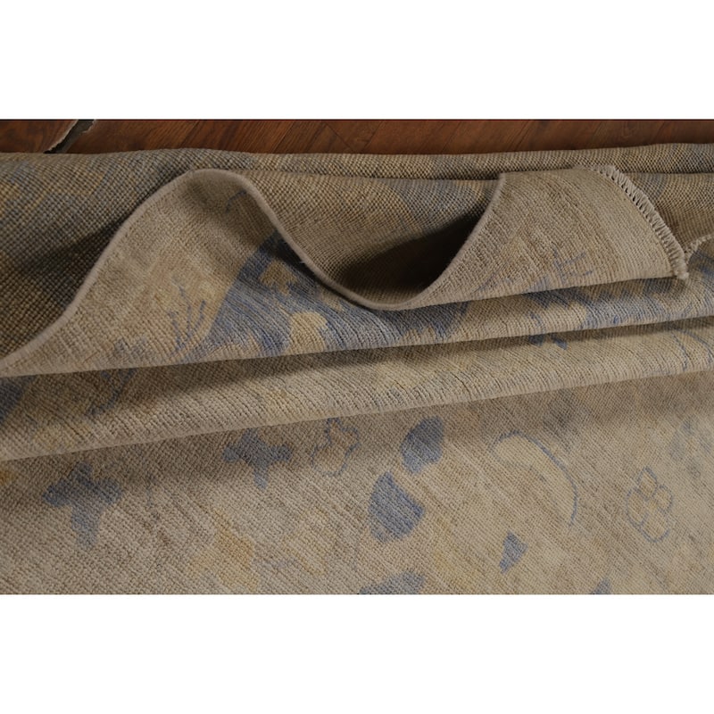 Hand Knotted Oriental 100% Wool Carpet Transitional All-Over Beige & Ivories Oushak Area Rug - 12' 4'' X 9' 2''