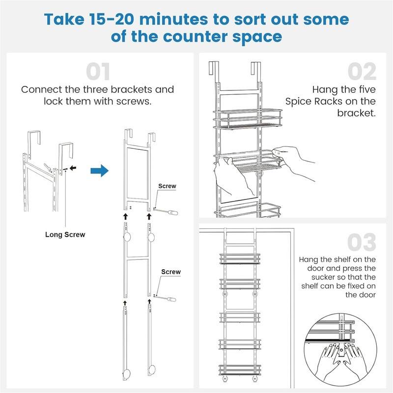 Adjustable 5-Tier Over the Door Pantry Organizer - 4.72"D x 11.81"W x 49.21"H