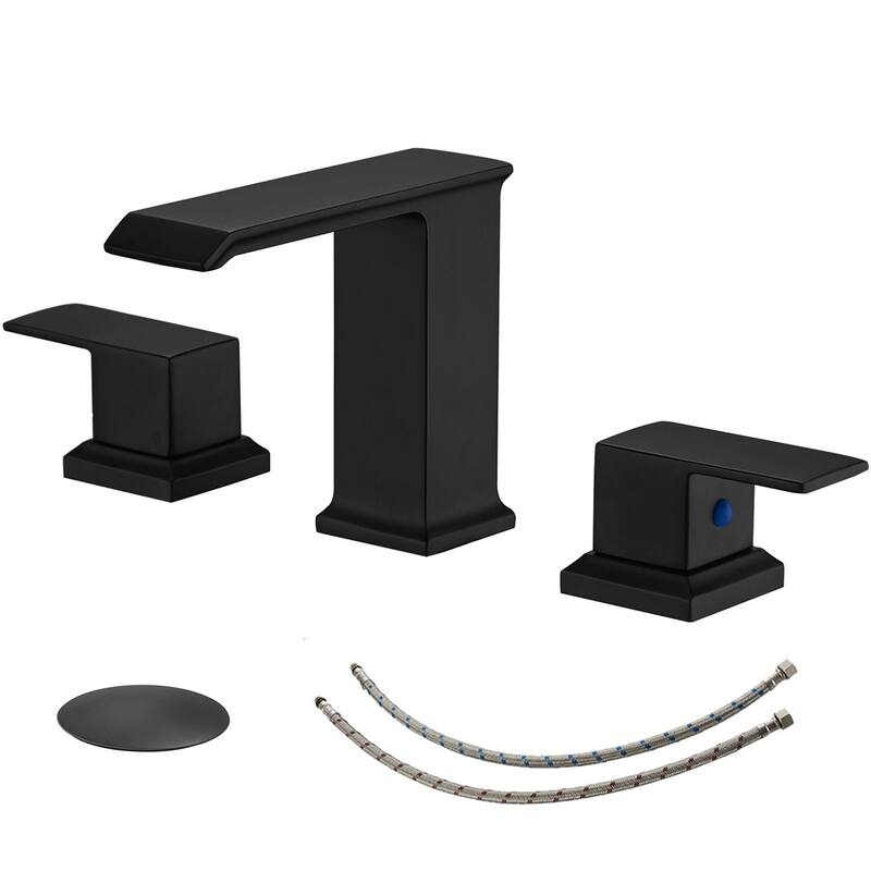 2-Handle Widespread Bathroom Faucet with Pop-up Drain and Supply Hose - Black