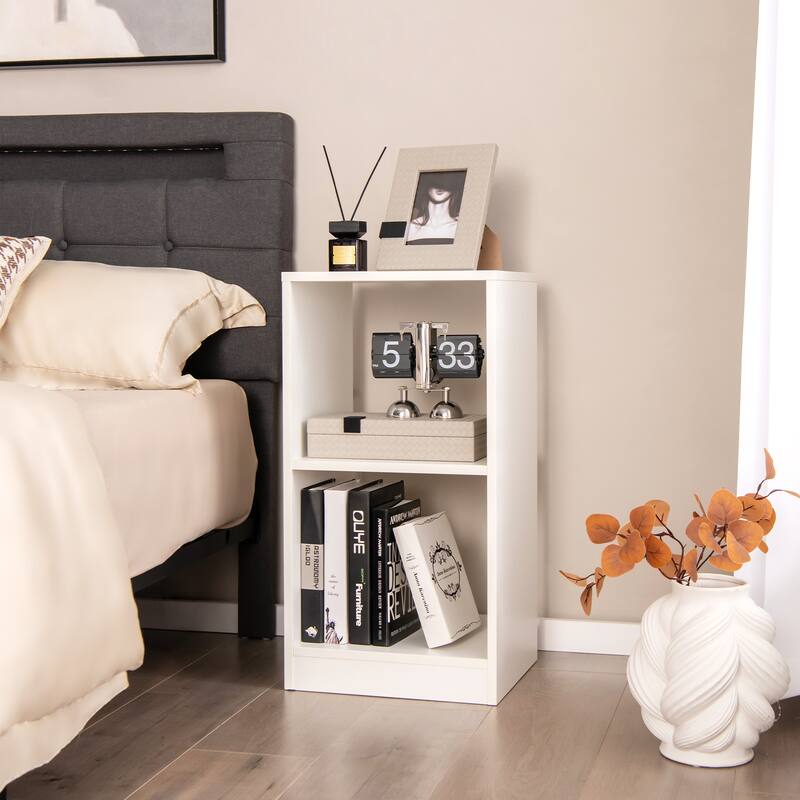 Modern Small Wooden White 2-Piece Storage Bookshelf Set with Cubes for Bedroom or Living Room - 15" x 13" x 29" (L x W x H)