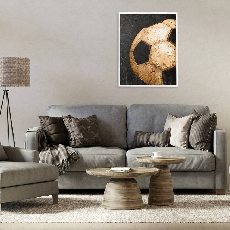 Stupell Vintage Soccer Ball Closeup Framed Giclee Art Design By Kim Allen