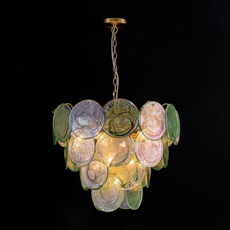 Glam Tiered Pearlescent Green Misty Glass Round Chandelier