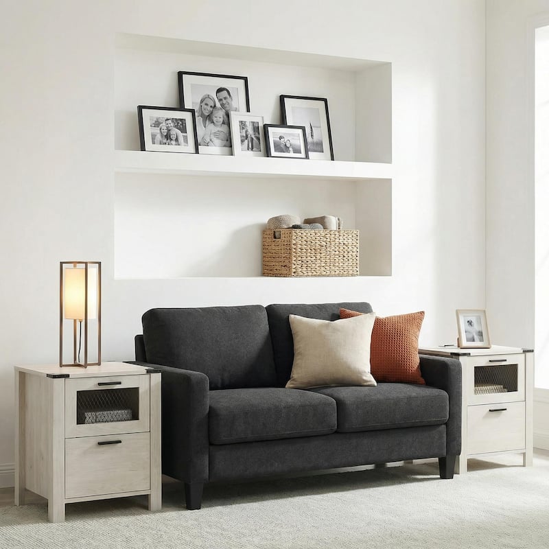 Sofa Side Bedside Table with Charging Station - Off White