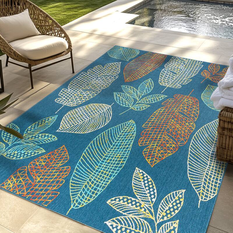 Gertmenian Ziesta Modern Bold Fruit Floral Multicolored UV Protected Polypropylene Flatweave Indoor/ Outdoor Area Rug Collection - 7'10"x10' - Sway Navy