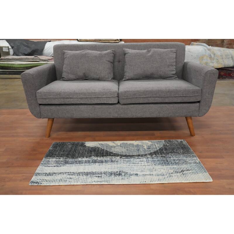 Hand Knotted Oriental Viscose Silk Carpet Modern Abstract Greys & Charcoal Abstract Area Rug - 4' 0'' X 2' 0''