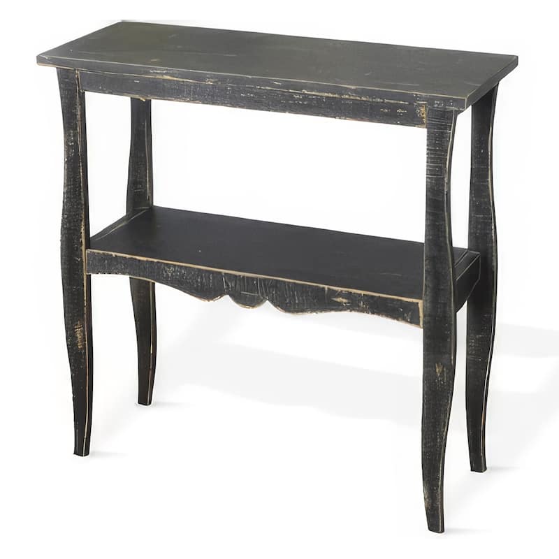 Rena Side End Table with Scallop Trim, 28 Inch Rustic Black Mahogany