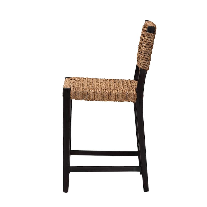 Alise Handwoven Seagrass Counter Stool with Mahogany Wood - Counter-Height Chair for Kitchen Island or Home Bar