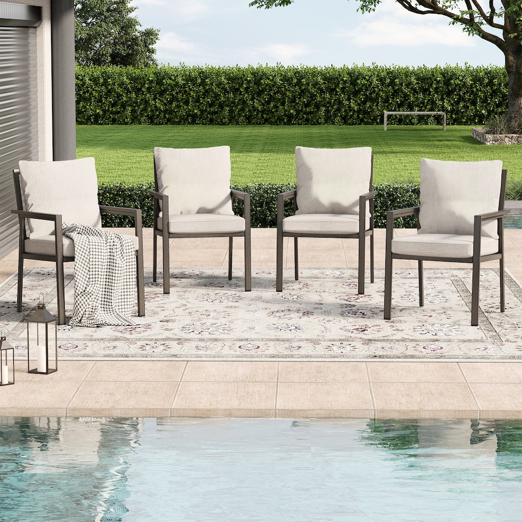 Quietude 4-Piece Aluminum Patio Dining Chairs with Light Gray Cushions
