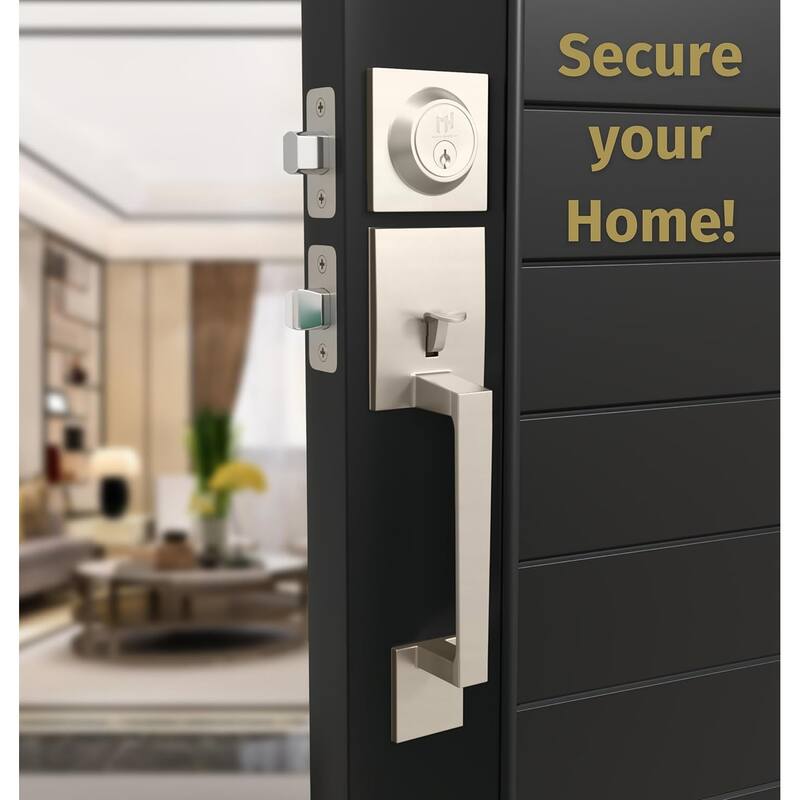 Mega Handles Tobelle Entrance Handleset with Interior Door Lever & Single Cylinder Deadbolt – Stainless Steel – Modern Design