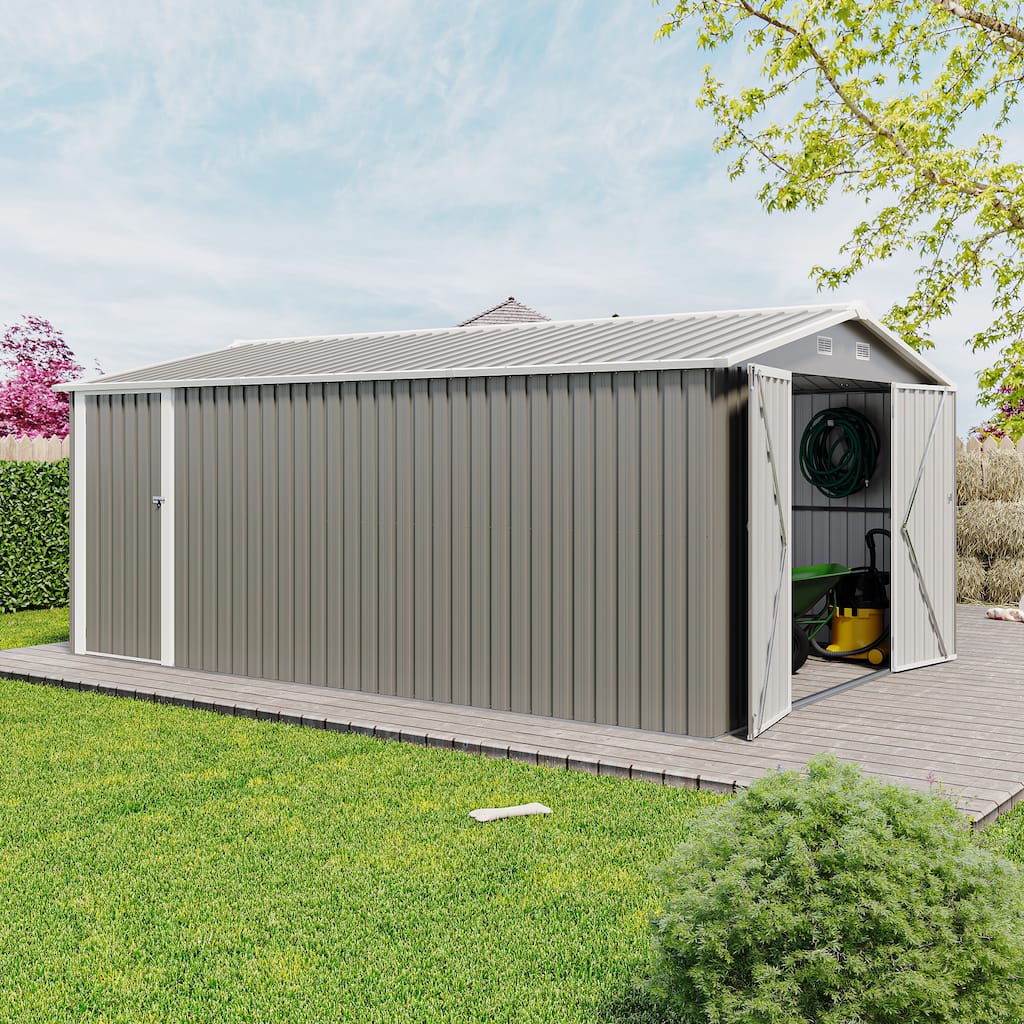 Campcraft Outdoor Storage Shed 10×14 FT with 3 Lockable Doors,4 Air Vents & Sloped Roof,Utility Tool Shed