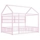 preview thumbnail 26 of 25, Full Size Metal Bed House Bed Frame with Fence and Shelves, White
