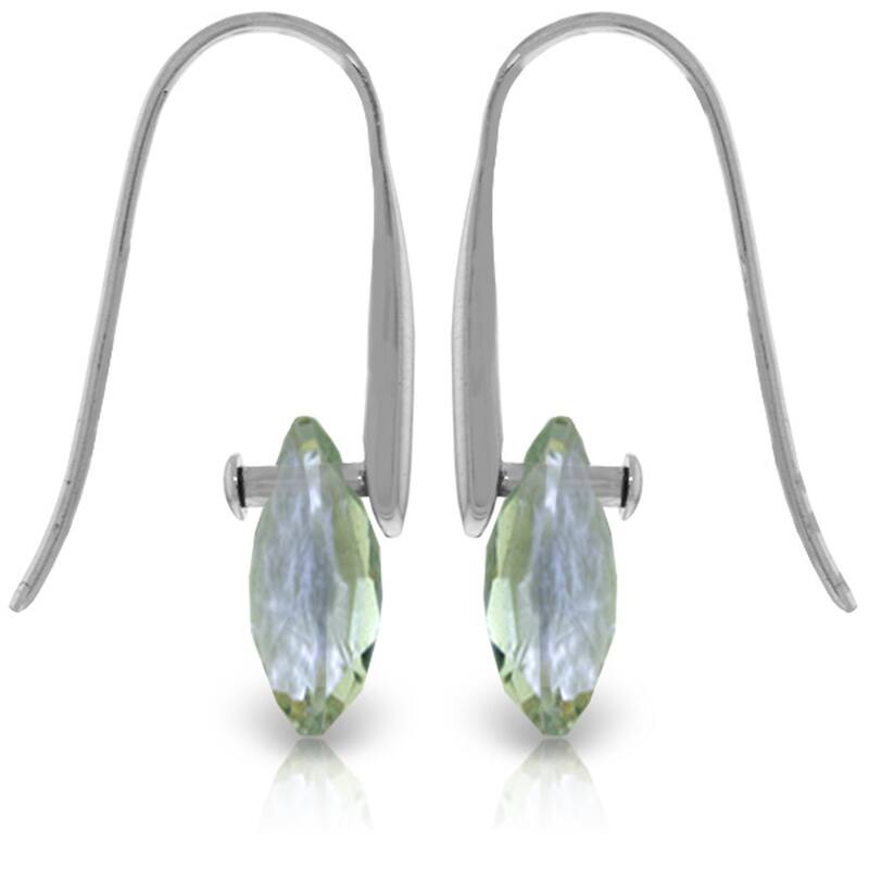 14K Solid Gold Hook Earrings w/ Dangling Briolette Green Amethysts
