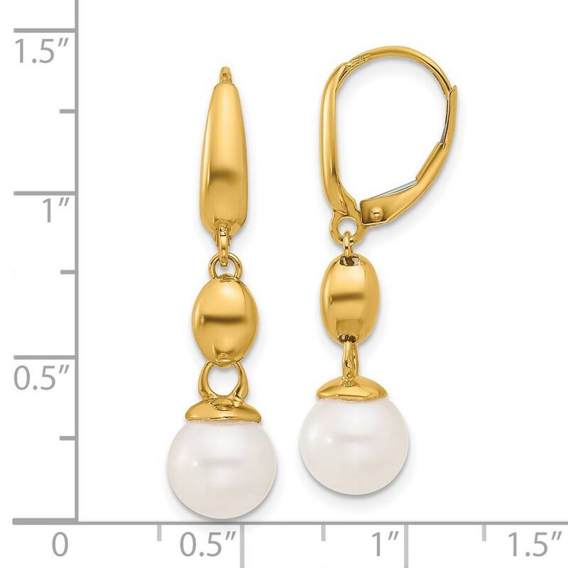 Curata 14k Yellow Gold Freshwater Cultured Pearl and Bead Leverback Dangle Earrings 38.3x9.7mm