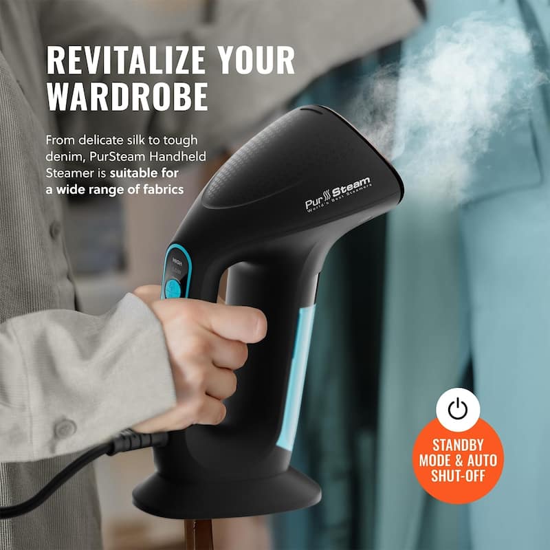 PurSteam SteamPulse Pro Handheld Steamer for Clothes, Portable, Travel Steamer Iron Press Wrinkle Remover with Fabric Brush