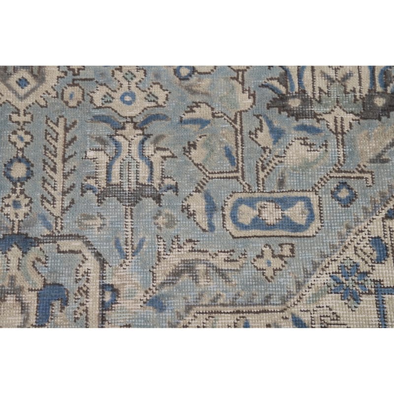 Light Blue Geometric Tabriz Persian Rug Hand-Knotted Wool Carpet - 6'7"x 9'4"