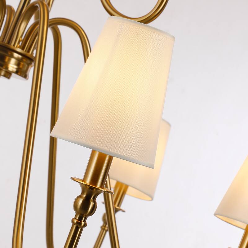 9-light 43" Wide Classic Candle Design Beige Fabric Shaded Chandelier with 2-Tier