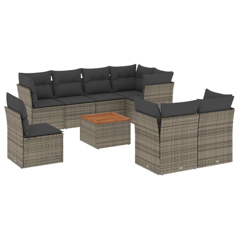 vidaXL Patio Sofa Set with Cushions Outdoor Furniture 9 Piece Poly Rattan - 21.7 x 21.7 x 14.6